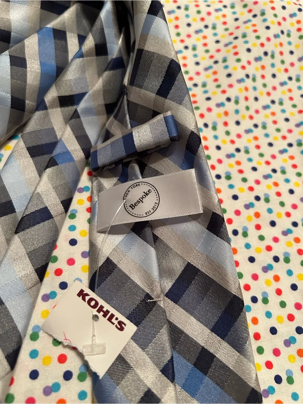 Bespoke Silver, Blue and Gray Plaid Men's Tie